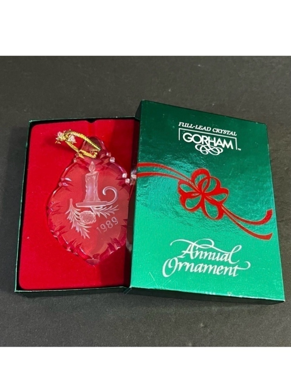 1989 Gorham Crystal Ornament Full Lead Annual Victorian Candle Pinecones Branch